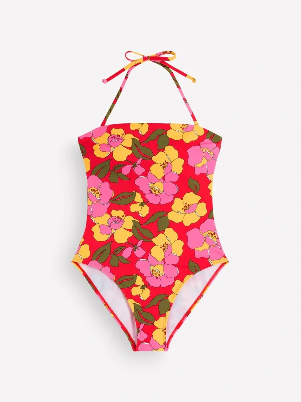 Boden Paros Bandeau Swimsuit - Red, Radiant Bloom
